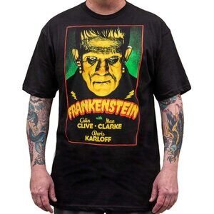 Frankenstein Movie Poster Black Tee Tattoo Art Men's T-shirt S-M-L-XL-2XL NWT